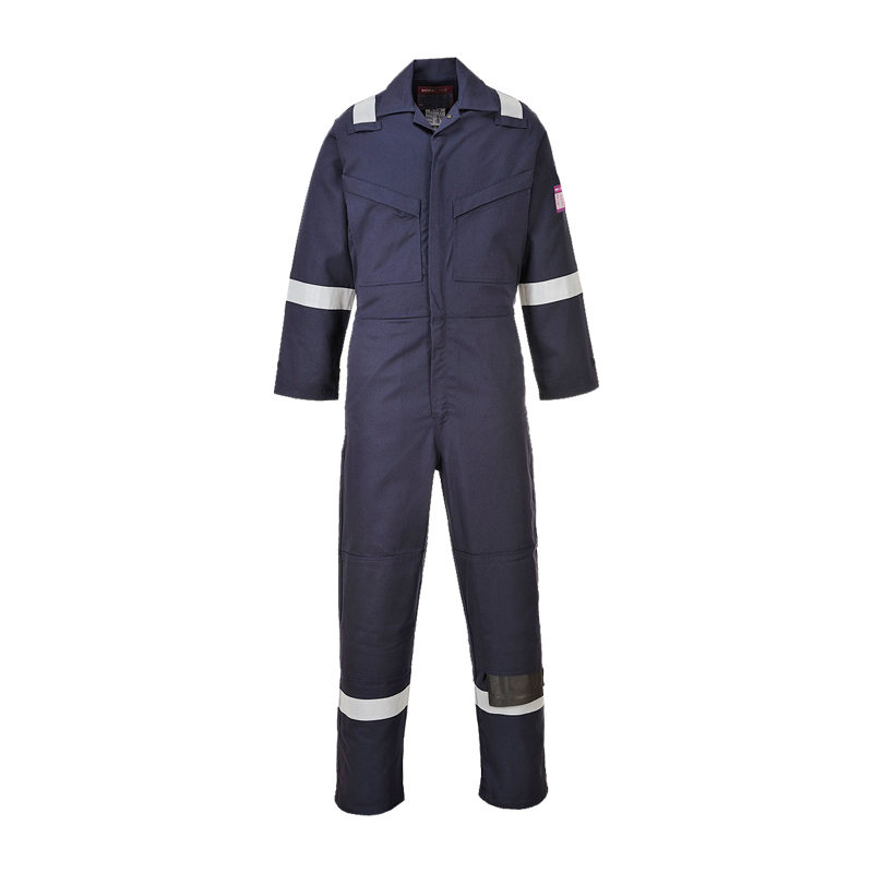 PortWest MX28 FR MultiNorm Overall inhärent APC1 in Marineblau, flammhemmender Schutzanzug mit Reflexstreifen für anspruchsvolle Arbeitsumgebungen