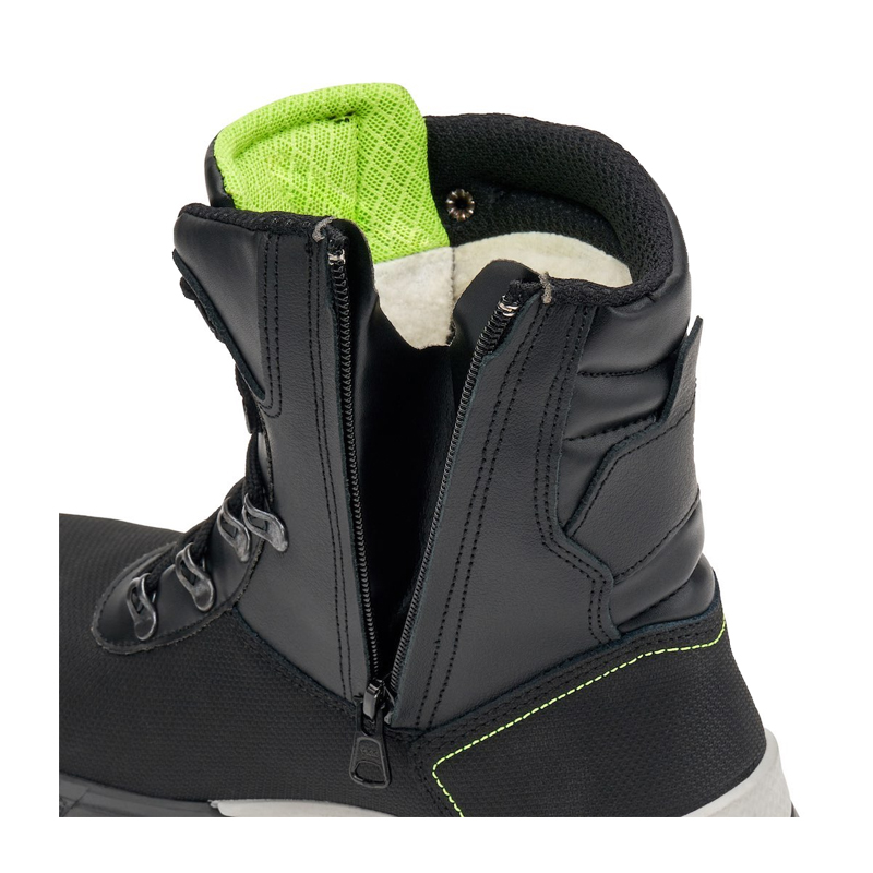 Giasco 3Ultra Rubber Marmolada Sicherheitsstiefel extreme S7S, Detailansicht mit seitlichem Reißverschluss, kratzfestem Obermaterial und wärmendem Wintherm®-Futter