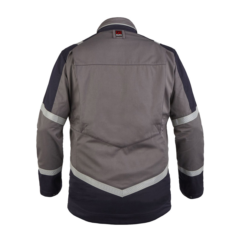 Rückansicht der Rofa Multi-Light 2567 MultiNorm Jacke 4 kA | APC1 in Grau und Dunkelblau mit Reflexstreifen