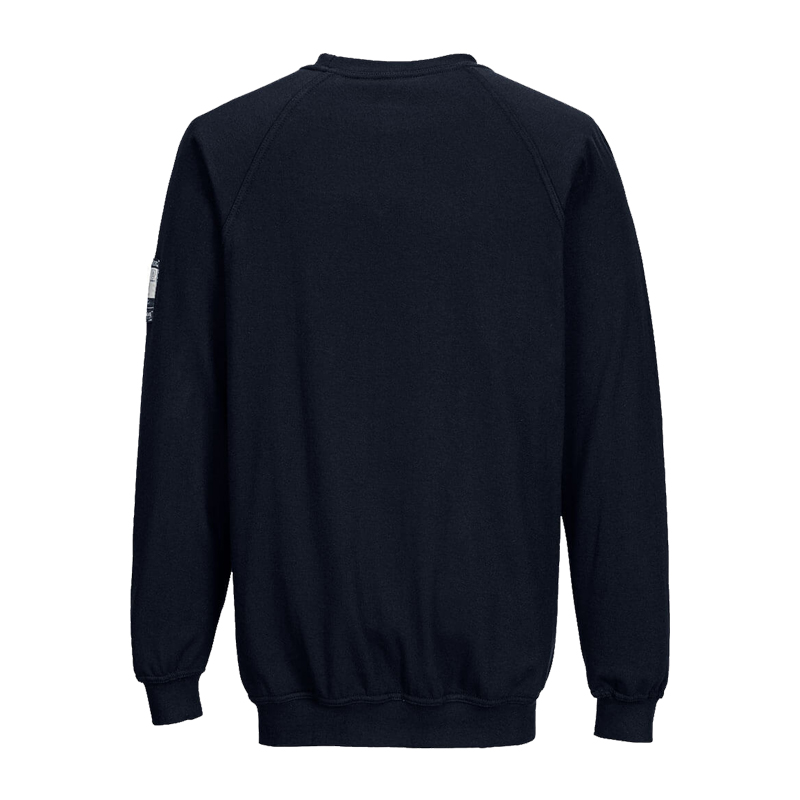 Rückansicht eines dunkelblauen PortWest Sweatshirts mit langen Ärmeln und Bündchen