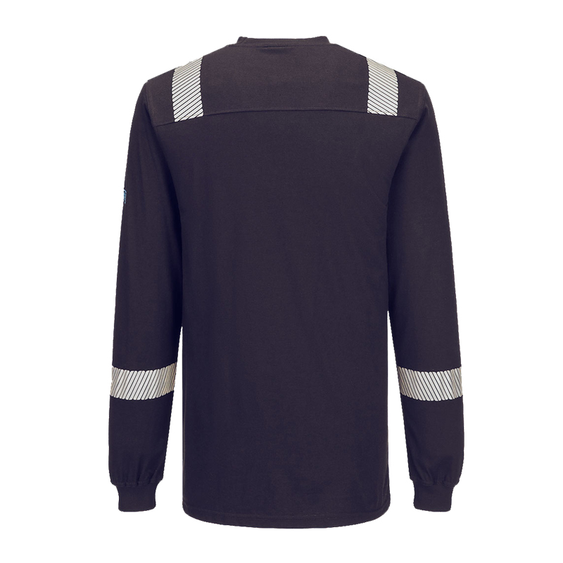 Rückansicht eines schwarzen PortWest Langarm-Shirts mit reflektierenden Streifen an Schultern und Ärmeln