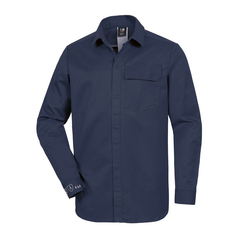 Dunkelblaues HB ArcSelect MultiNorm Hemd 4 kA | APC1 von HB Protective Wear, langärmliges Schutzhemd mit Kragen und Brusttasche