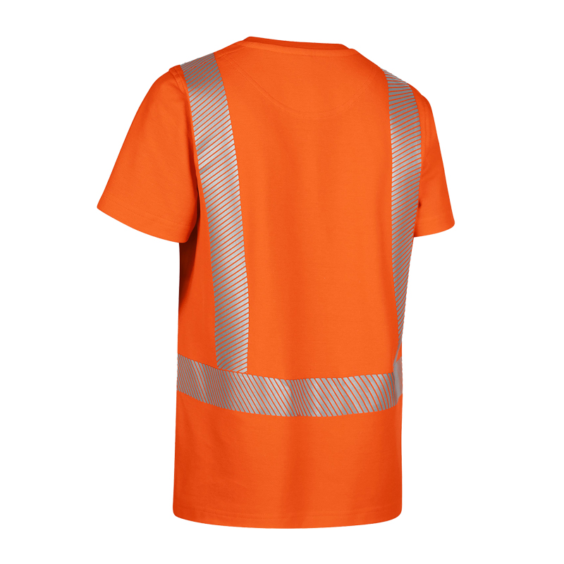 Rückansicht des BP 2144 Warnschutz Damen T-Shirt Comfort Klasse 2 von BP Bierbaum Proenen in Orange mit reflektierenden Streifen