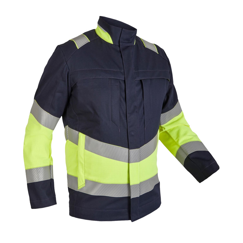 Rofa Multi-Light HI-VIS I 2504 MultiNorm Jacke 4 kA | APC1, dunkelblaue Schutzjacke mit fluoreszierend gelben Einsätzen und Reflexstreifen