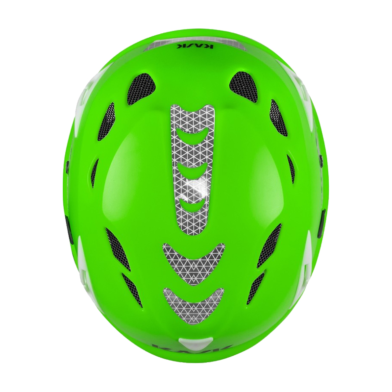 Kask KASK SUPERPLASMA PL HI VIZ Kletterhelm EN 12492 in Hi-Viz Grün, Ansicht von oben mit Belüftungsöffnungen und Reflexelementen