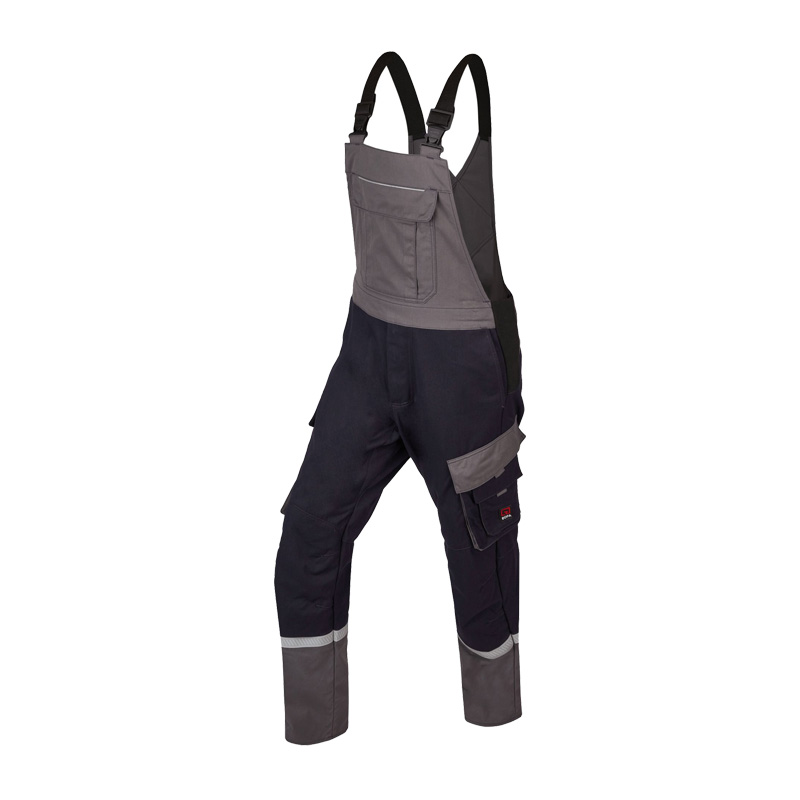 Rofa Multi-Light 2569 MultiNorm Latzhose 4 kA APC1, zweifarbige Arbeitslatzhose in Grau/Marine mit verstellbaren Trägern, Brusttasche, Beintaschen und Reflexelementen