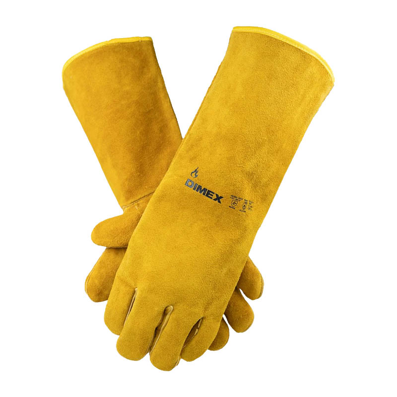 Dimex 7301 MIG/MAG Schweißerhandschuhe Typ A aus gelbem Rindsleder für Schweißarbeiten mit Schutz vor Hitze, Funken und Abrieb