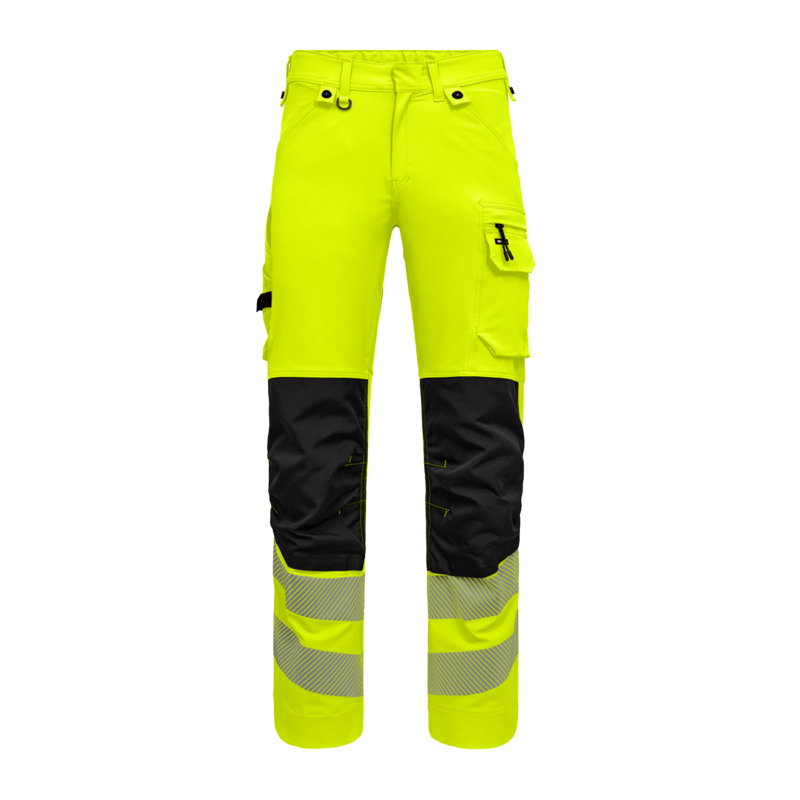 ENGEL Safety Stretch Warnschutz Hose Klasse 2 | 2345-124, gelb-schwarze Arbeitshose mit Reflexstreifen und Seitentaschen