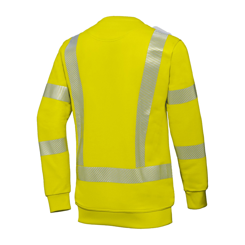 Rückansicht des BP 2134 Warnschutz Comfort Sweat Shirt Klasse 2 von BP Bierbaum Proenen in Gelb mit reflektierenden Streifen an Rücken und Ärmeln