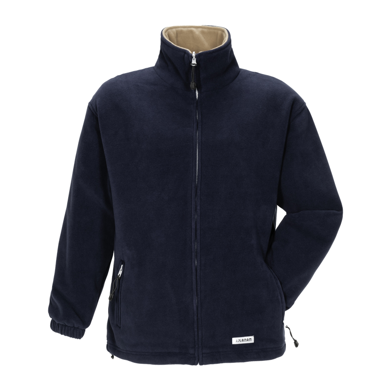 Planam Stream Fleece Jacke mit Stretch in Navy, warme Arbeitsjacke mit Stehkragen, Reißverschluss und seitlichen Taschen in Frontansicht
