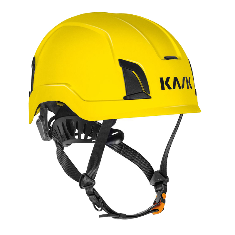 Kask ZENITH-X Industriehelm EN 397 + EN 50365, gelber Schutzhelm mit Kinnriemen und Belüftung für Industrie und Elektroarbeiten