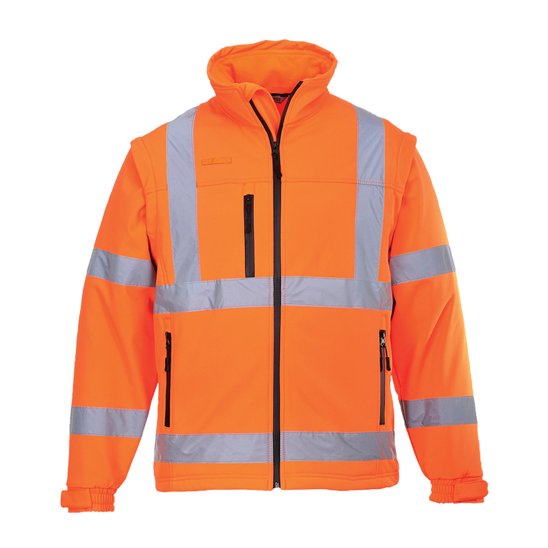 PortWest S428 Warnschutz SoftShell Jacke 2 in 1 mit abnehmbaren Ärmeln