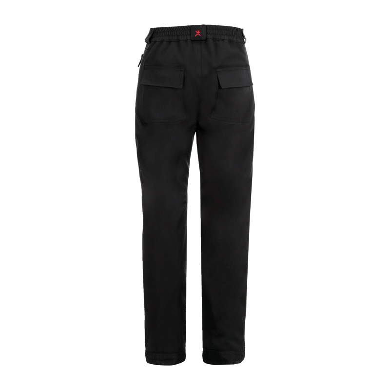 Rückansicht der schwarzen Planam Slope Winterhose, wasserdicht, mit Kniepolstertaschen und Gesäßtaschen