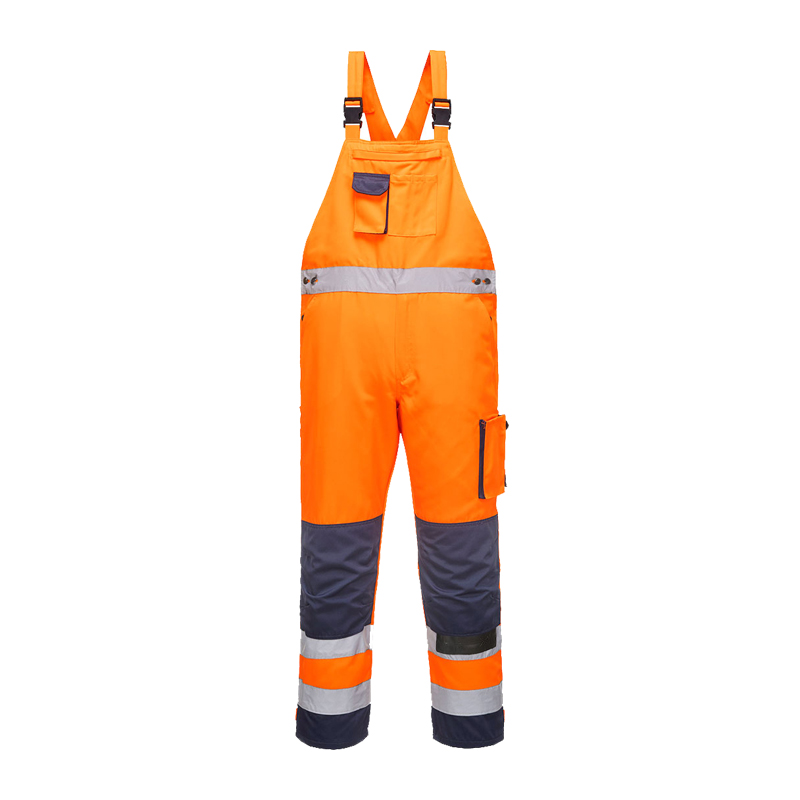 PortWest TX52 Dijon Warnschutz-Latzhose in Orange mit Kontrasteinsätzen, Reflexstreifen und verstellbaren Trägern, Klasse 2