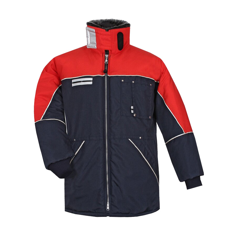TEMPEX COMFORT Staplerfahrer Gefrierhaus Jacke von HB Protective Wear in Rot und Navy, robuste Kühlhausjacke für Staplerfahrer und Profis in Tiefkühlbereichen mit hohem Kälteschutz bis -49 °C
