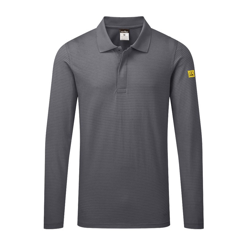PortWest AS23 Antistatik ESD Polo-Shirt langarm für EPA Bereiche