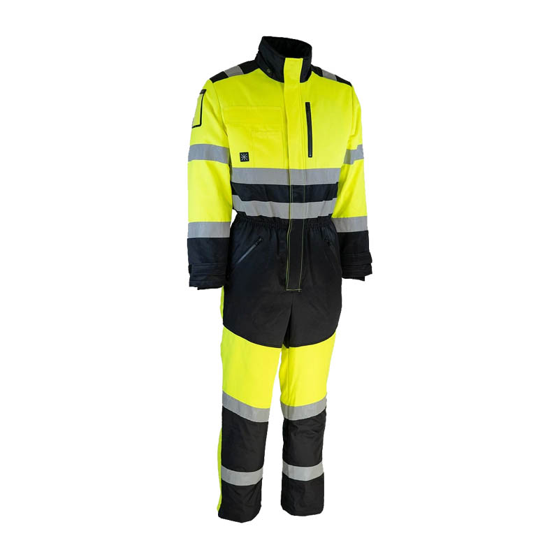 Dimex 6203Y Warnschutz Winter Overall Klasse 3 nach EN 342, gelb-schwarzer Kälteschutz-Overall mit Reflexstreifen und hohem Kragen