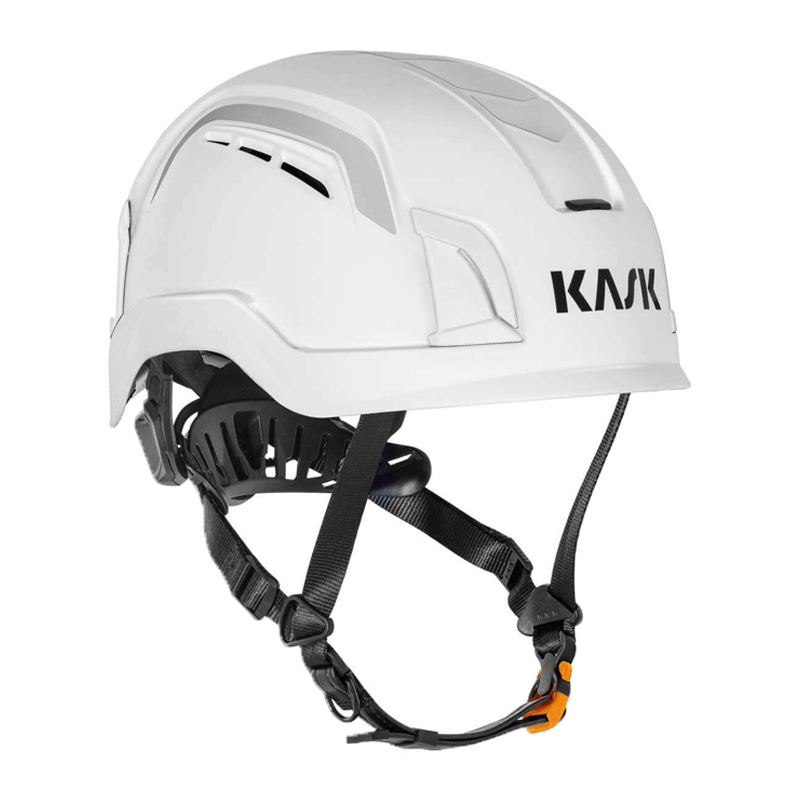 Kask ZENITH-X AIR HI VIZ Industriehelm EN 397, weißer Schutzhelm mit Belüftungsschlitzen, Kinnriemen und modernem Sicherheitsdesign
