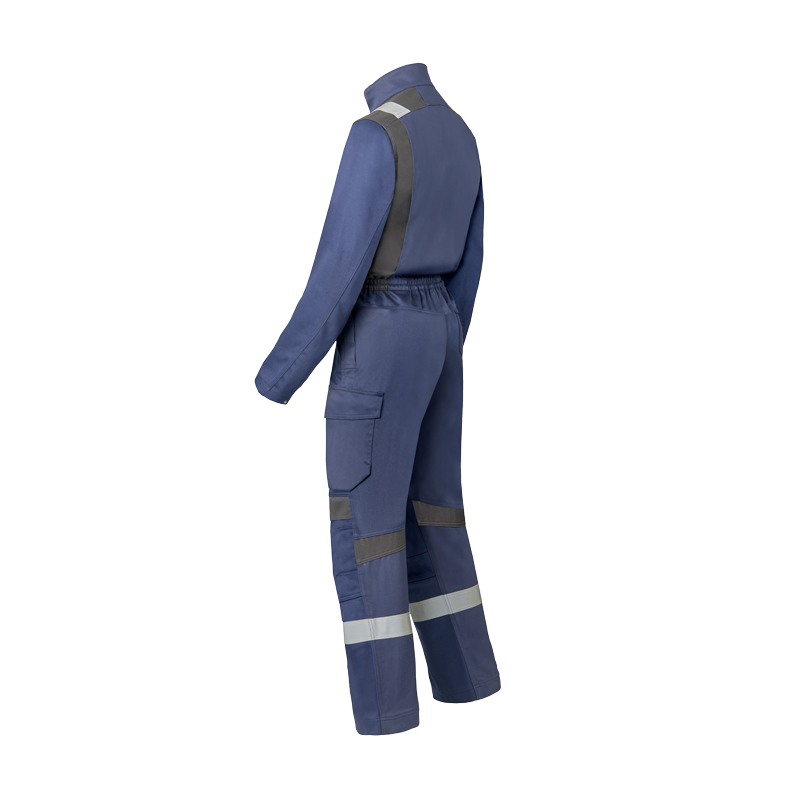 Rückansicht des HaVeP Force+ 20335 MultiNorm Schweisser Overalls Klasse 1 APC1 in Blau mit Reflexstreifen und funktionalen Taschen