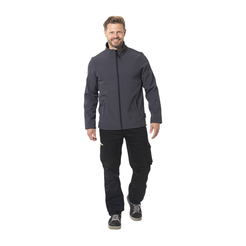 Mann trägt die graue Planam Alto Jacke mit weichem Innenfleece in Frontansicht, ideal als bequeme Arbeitsjacke für kühle Tage
