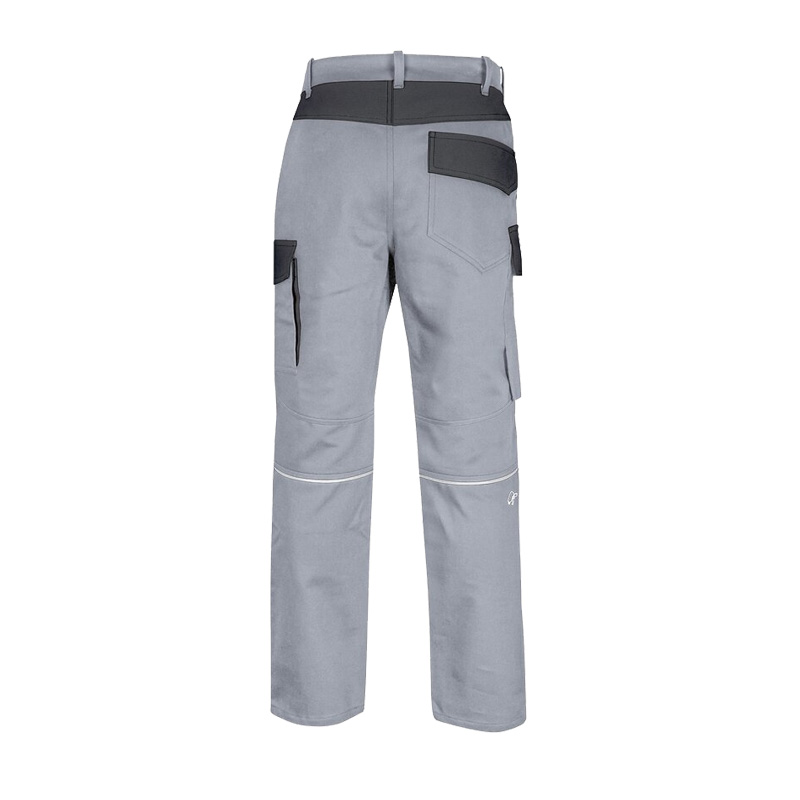 Rückansicht der grauen HB ArcSelect MultiNorm Hose 4 kA + 7 kA | APC2 von HB Protective Wear mit Gesäßtasche und funktionalen Arbeitshosen-Details