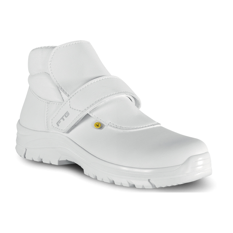 Weißer FTG Sun S2 ESD Sicherheitsstiefel, metallfrei, aus wasserabweisender Mikrofaser, ideal für Pharma-, Lebensmittel- und Chemiebereiche