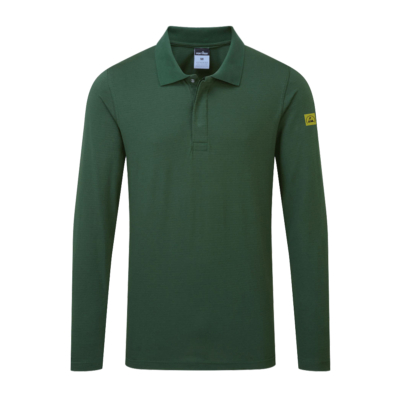 PortWest AS23 Antistatik ESD Polo-Shirt langarm für EPA Bereiche