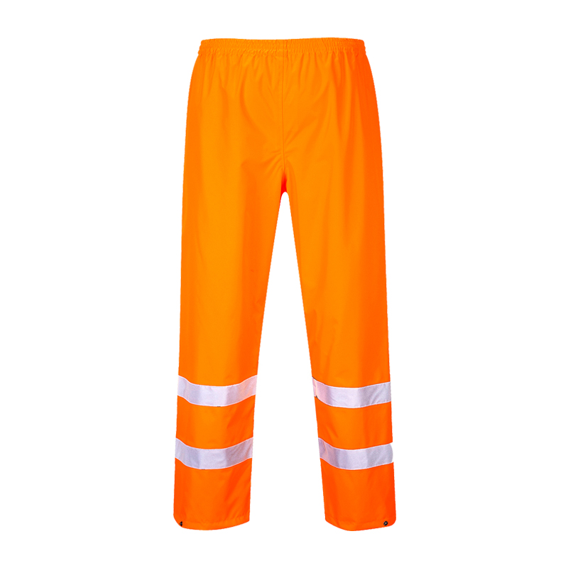 PortWest Warnschutzhose in leuchtendem Orange mit zwei umlaufenden Reflexstreifen an den Beinen, ideal für hohe Sichtbarkeit bei der Arbeit