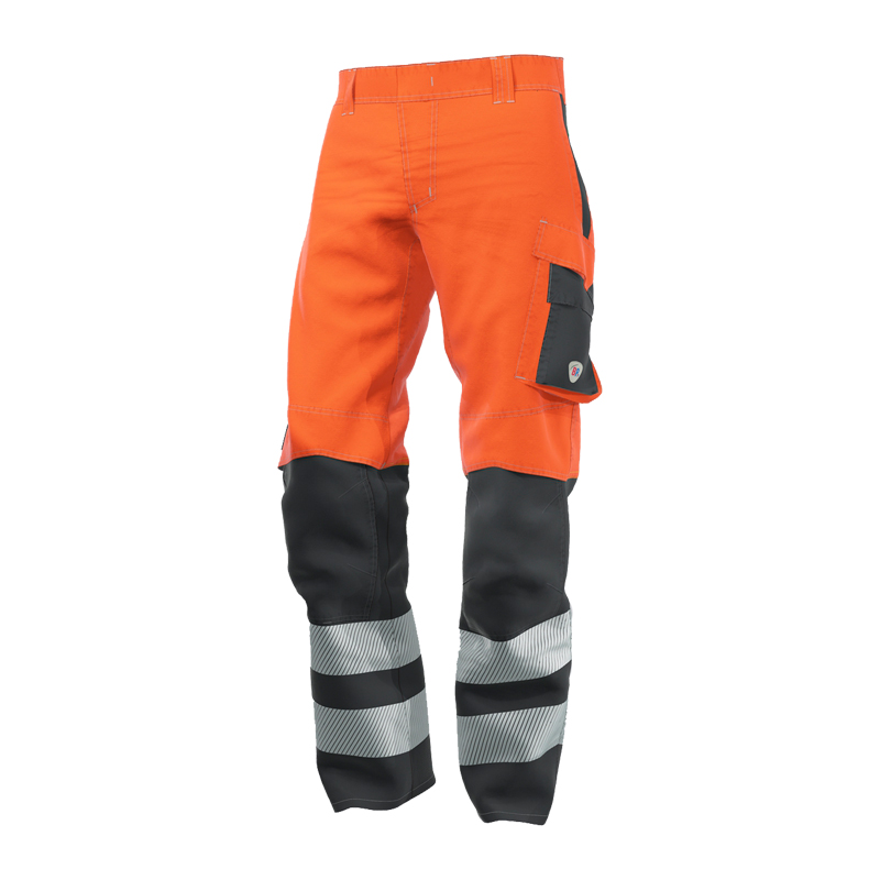 BP Bierbaum Proenen BP 2236 Hi-Vis MultiNorm Hose leicht 4 kA + 7kA | APC2, orange Warnschutzhose mit schwarzen Besätzen, Beintasche und Reflexstreifen