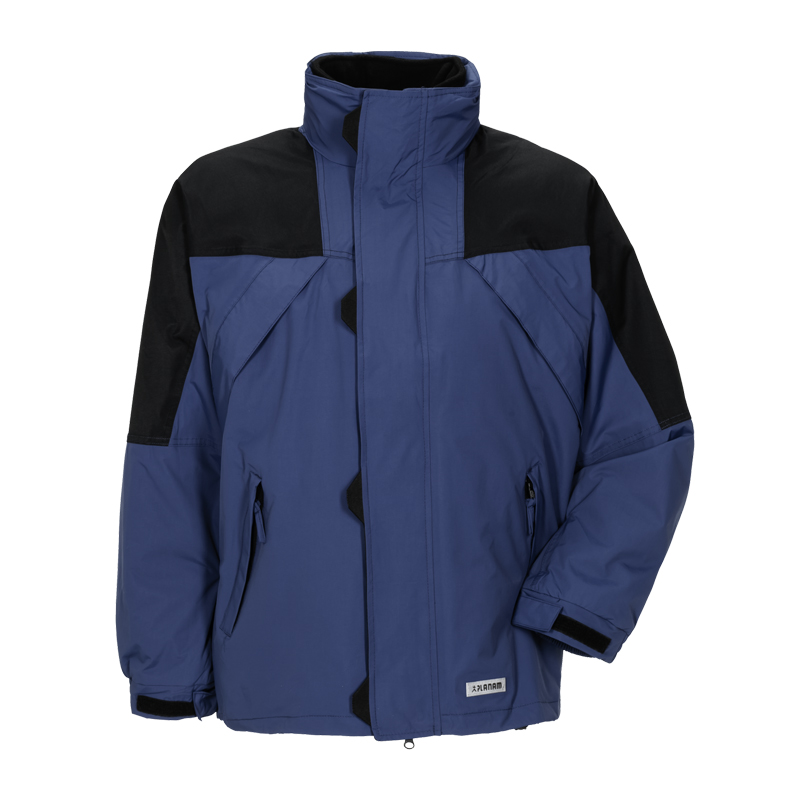 Planam Redwood Jacke 2 in 1 mit Fleecejacke in Blau und Schwarz, robuste Outdoor- und Arbeitsjacke mit hohem Kragen und Frontansicht