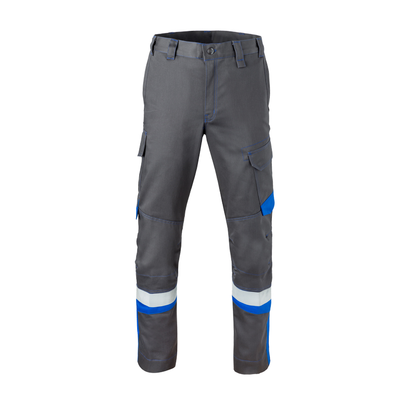 HaVeP 5Safety Image+ 80517 MultiNorm Damen Hose | APC1, graue Arbeitshose mit blauen Kontrasteinsätzen, Seitentaschen und Reflexstreifen am Bein