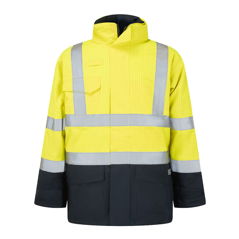 PortWest Warnschutzjacke in Gelb/Navy mit Reflexstreifen, hochsichtbare Arbeitsjacke in Frontansicht