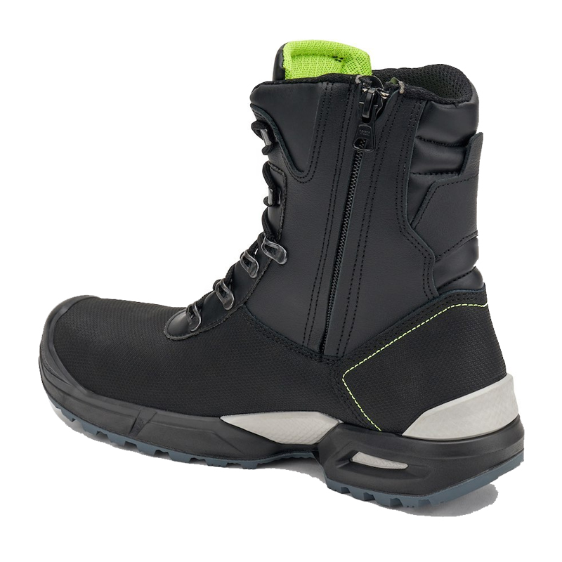 Seitliche Ansicht des Giasco 3Ultra Rubber Marmolada Sicherheitsstiefels S7S in Schwarz mit Reißverschluss, kratzfestem Hydro-Leder, warmem Winterfutter und robuster Gummilaufsohle für kalte Arbeitsumgebungen