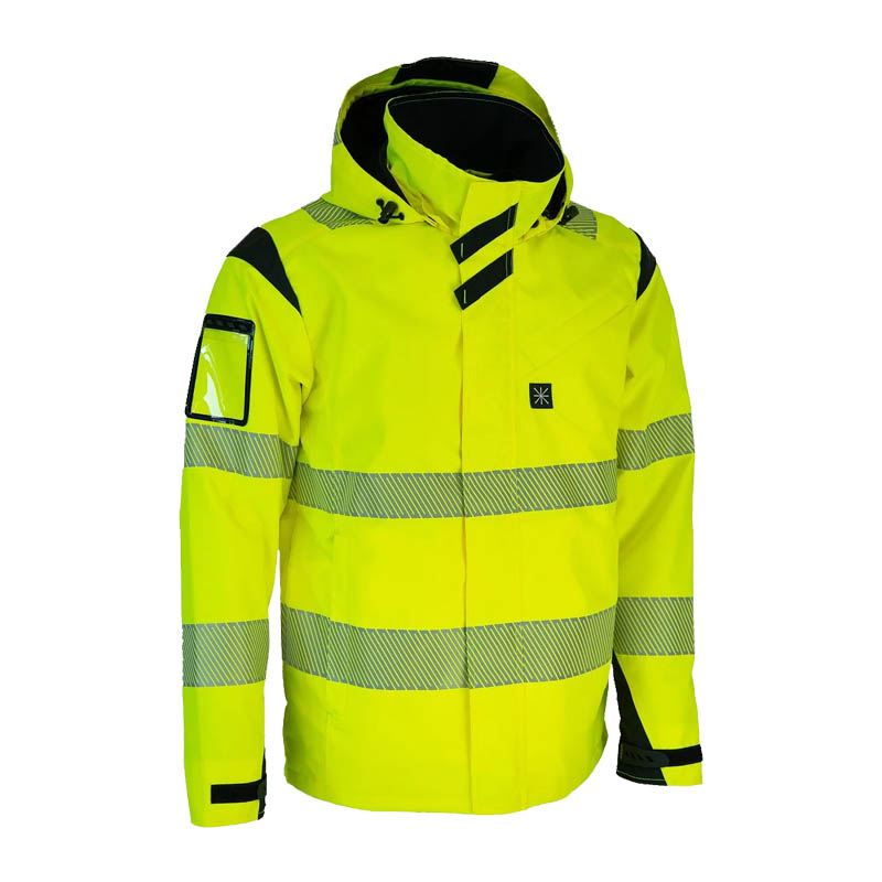 Dimex 6066Y Warnwetterschutz Shell Jacke mit Kapuze Klasse 3, leuchtend gelb mit Reflexstreifen, Frontansicht