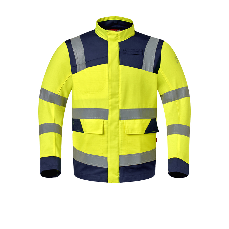 HaVeP Multi Protector+ BW Warnschutz Jacke Klasse 1 APC1, gelb-marine Arbeitsjacke mit Reflexstreifen und Stehkragen