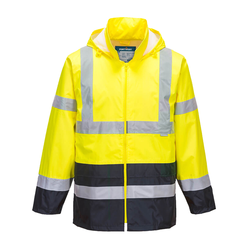 PortWest H443 leichte Warnschutz-Regenjacke Klasse 3, gelb mit Kontrastsaum und Reflexstreifen, Frontansicht