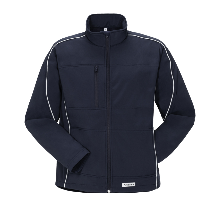 Planam Twilight Softshelljacke mit Reflexbiesen in Dunkelblau, Arbeitsjacke mit Stehkragen, Frontreißverschluss und Brusttasche
