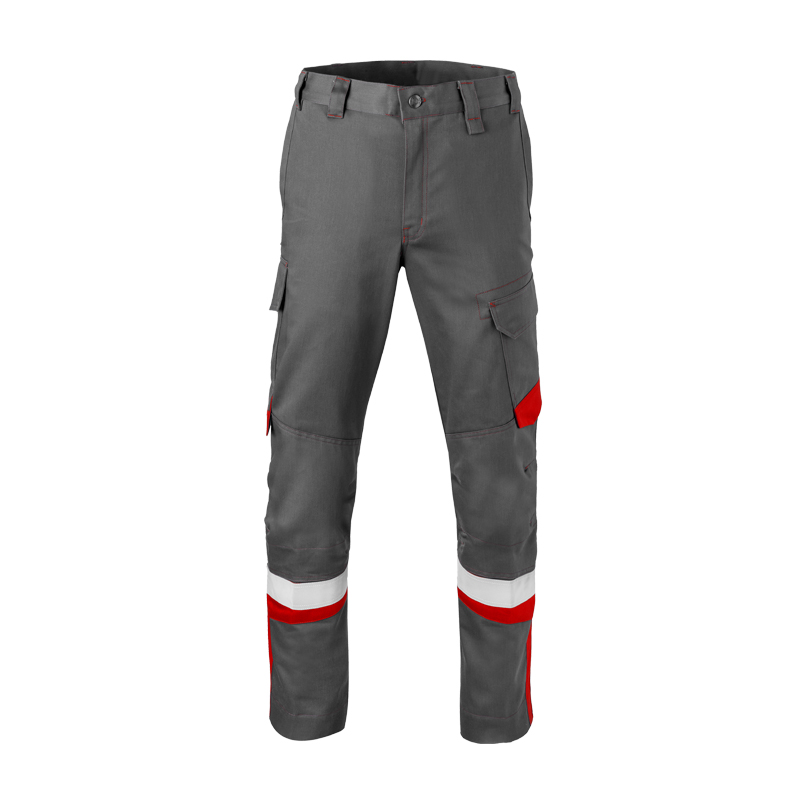 HaVeP 5Safety Image+ 80517 MultiNorm Damen Hose APC1, graue Arbeitshose mit roten Einsätzen, Reflexstreifen und Seitentaschen