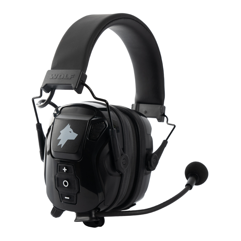 Wolf Protection Gehörschutz-Headset in Schwarz mit Mikrofon und Bedientasten, robuster Kapselgehörschutz für klare Kommunikation und zuverlässigen Hörschutz