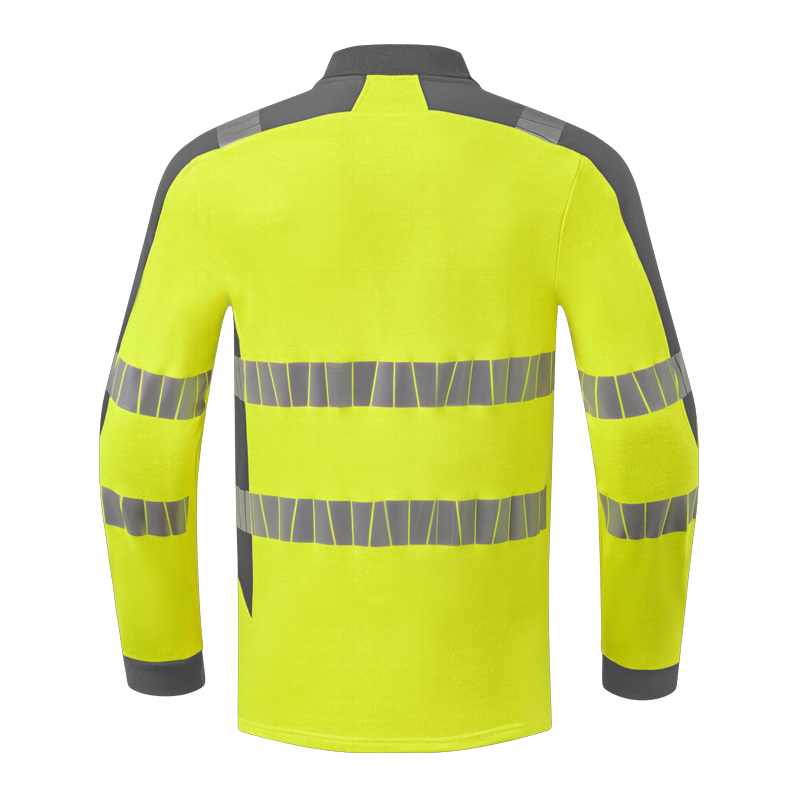 Rückansicht des HaVeP 10104 MultiNorm Hi-Vis Warnschutz Sweat-Shirts inhärent in Gelb-Grau mit umlaufenden Reflexstreifen an Rücken und Ärmeln