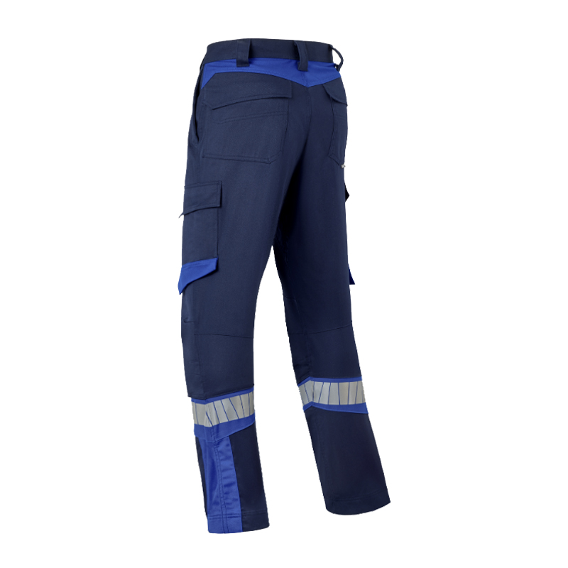 HaVeP Arbeitshose in Dunkelblau und Blau mit Reflexstreifen, Gesäß- und Beintaschen, Rückansicht für Beruf und Industrie