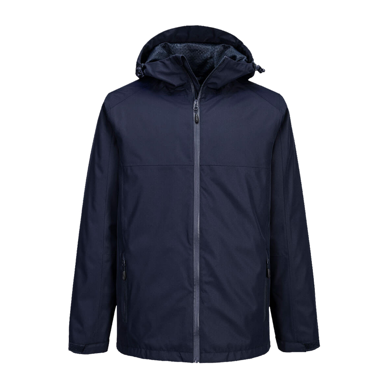 PortWest Herrenjacke in Dunkelblau mit Kapuze, Reißverschluss und Seitentaschen, Frontansicht