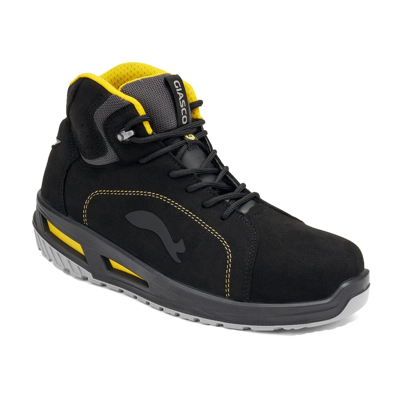 Knöchelhoher Giasco 3Move ESD Gym Evo Sicherheitsstiefel S3L in Schwarz-Gelb, ergonomisch, metallfrei und durchtrittsicher