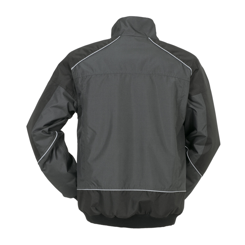 Rückenansicht des Planam Desert Blouson wasserdichter Wetterschutz in Schwarz, robuste wasserdichte Arbeitsjacke mit reflektierenden Paspeln