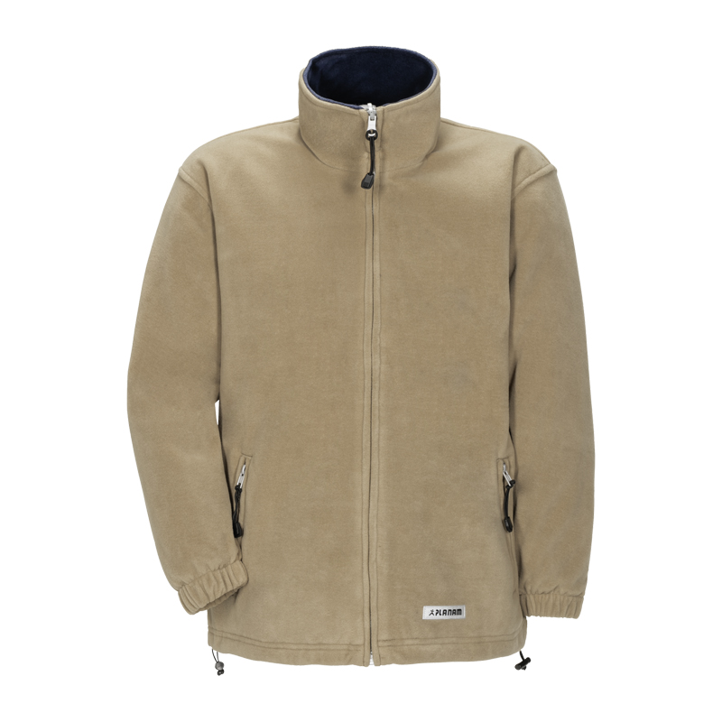 Planam Stream Fleece Jacke mit Stretch von Planam in Beige, Frontansicht mit Stehkragen, Reißverschluss und Seitentaschen