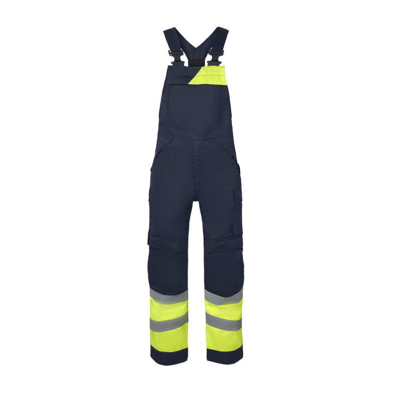 HaVeP Multi Protector+ BW Warnschutz Latzhose Klasse 1 APC1, marineblaue Arbeitslatzhose mit gelben Warnschutzbereichen und Reflexstreifen