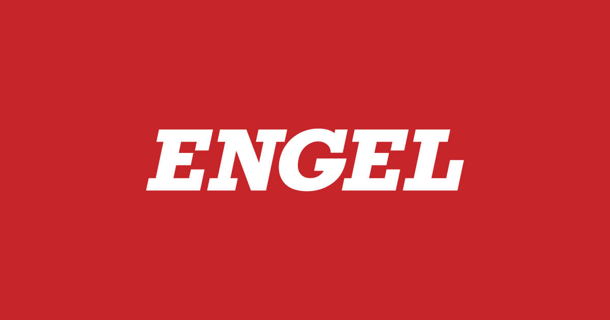 Weißes ENGEL Markenlogo auf rotem Hintergrund