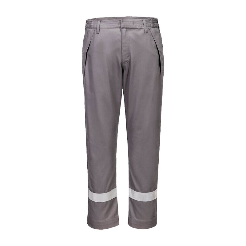 PortWest Arbeitshose in Grau, lange Schutzhose mit reflektierenden Streifen im Unterschenkelbereich