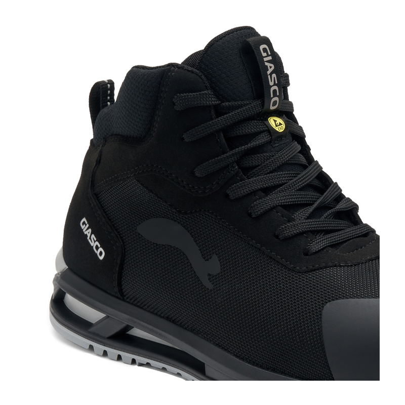 Giasco 3Hybrid ESD Santorini S3L Sicherheitsstiefel in Schwarz, knöchelhoch, metallfrei, mit On Dura Funktionsgewebe, TPU-Überkappe und dreischichtiger PU-Sohle für maximale Dämpfung