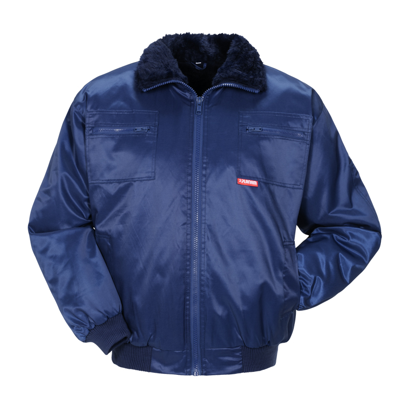 Planam Gletscher Piloten Jacke nach EN 342, blaue Winter-Arbeitsjacke mit Fellkragen und Reißverschluss
